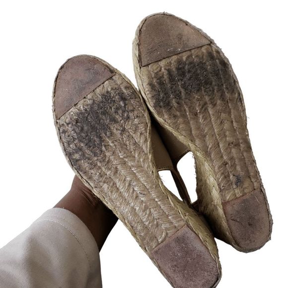 Sh150 Ralph Lauren Tan Wedge High Heel Shoe Size 9 - Picture 6 of 7